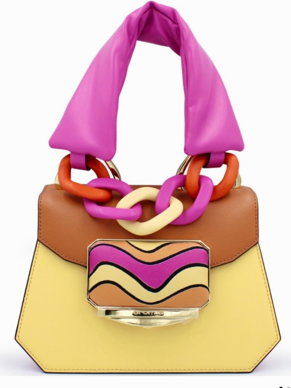 Cromia Italian Women’s Colorblock Chain-Handle Shoulder Bag in Pink, Tan & Cream